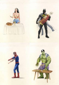 Superhero Jewish Series, Wonderwoman, Spiderman, Batman, Hulk, Pop Art, Hanukkah