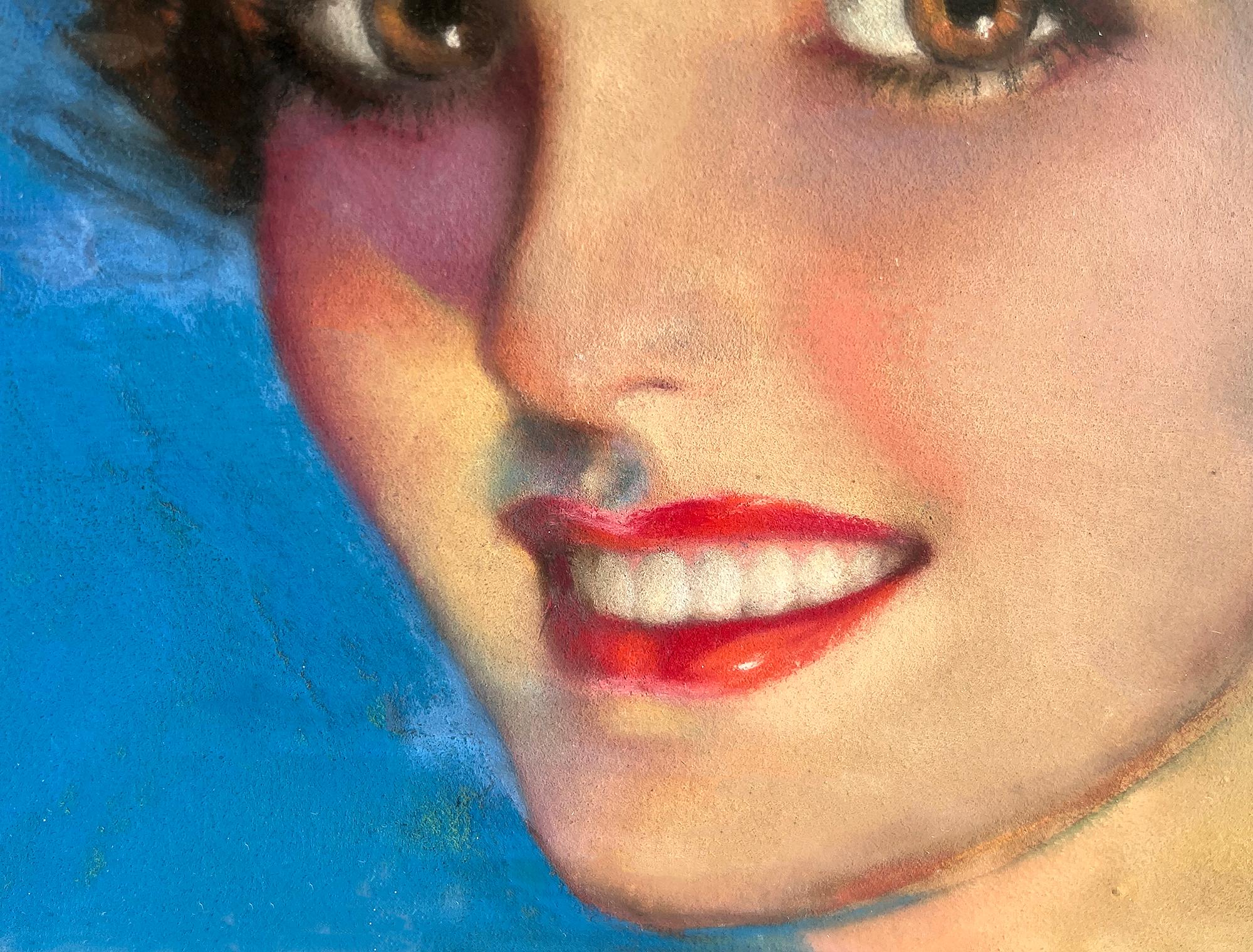 Edad de Oro de la Ilustración Hermosa mujer sonriente,  Ilustradora - Figurative Painting Azul de Zoë Mozert