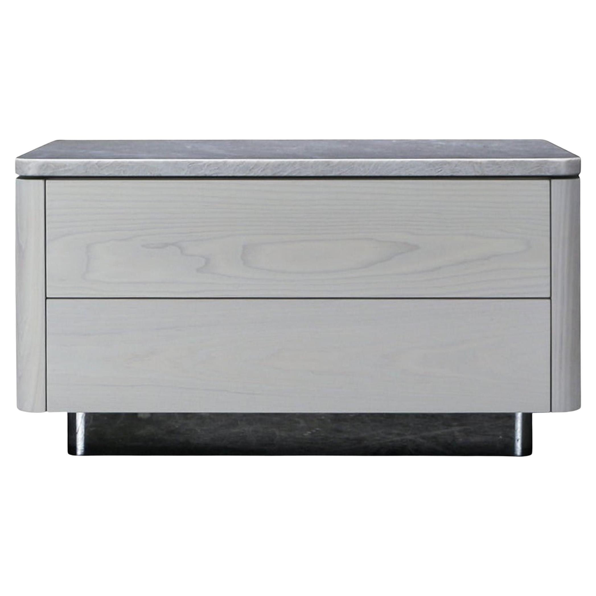 Zoë Night Stand, by AMBROZIA, Bleached Ash, Quartzite, Suede & Chrome