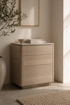 ZOË Night Stand by AMBROZIA, Solid Wood, Quartzite Stone & Metal