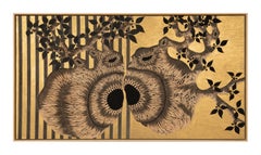 Zoe Ouvrier "Oumi" escultura en relieve de panel dorado tallada a mano