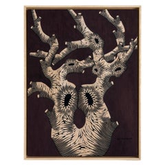 Zoe Ouvrier "Solo" hand-carved golden panel sculpture relief