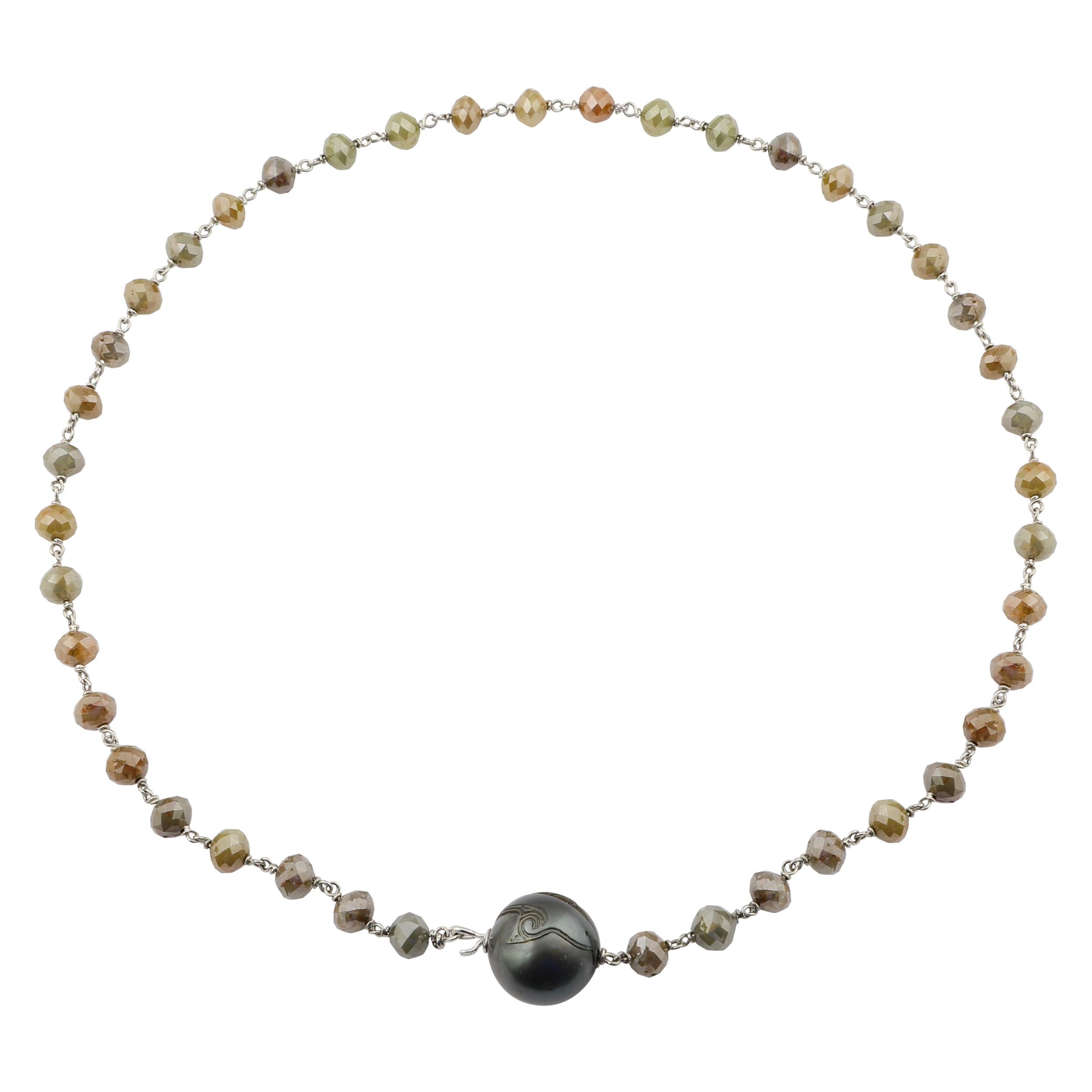 Zoe X blueviewATELIER 100.80 Ct opaque diamond beads platinum Tahitian hand carved 14.33mm pearl center 16 inches necklace clasp at pearl

Zoe was sold exclusively at the fine jewelry department in Barneys New York across the country from 2005 until
