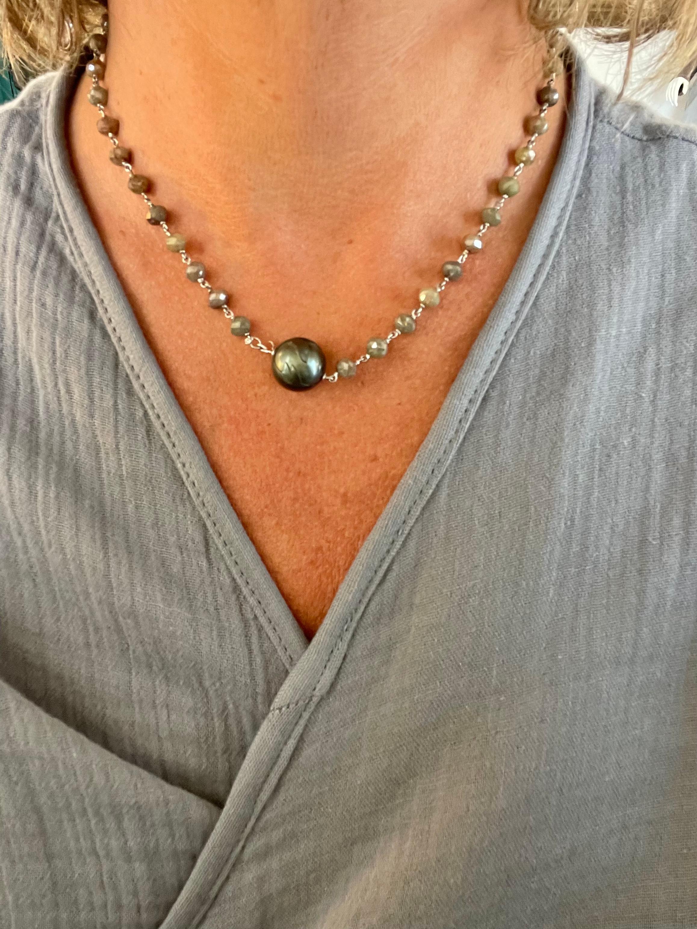 Bead zoe x blueviewATELIER 100.80 Ct Opaque Diamond Platinum Pearl Necklace