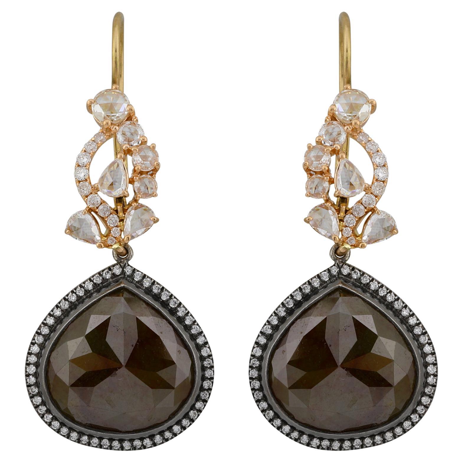 Zoe x Blueviewatelier 29 Ct Pear Shape Brown Diamond Platinum and Gold Earring
