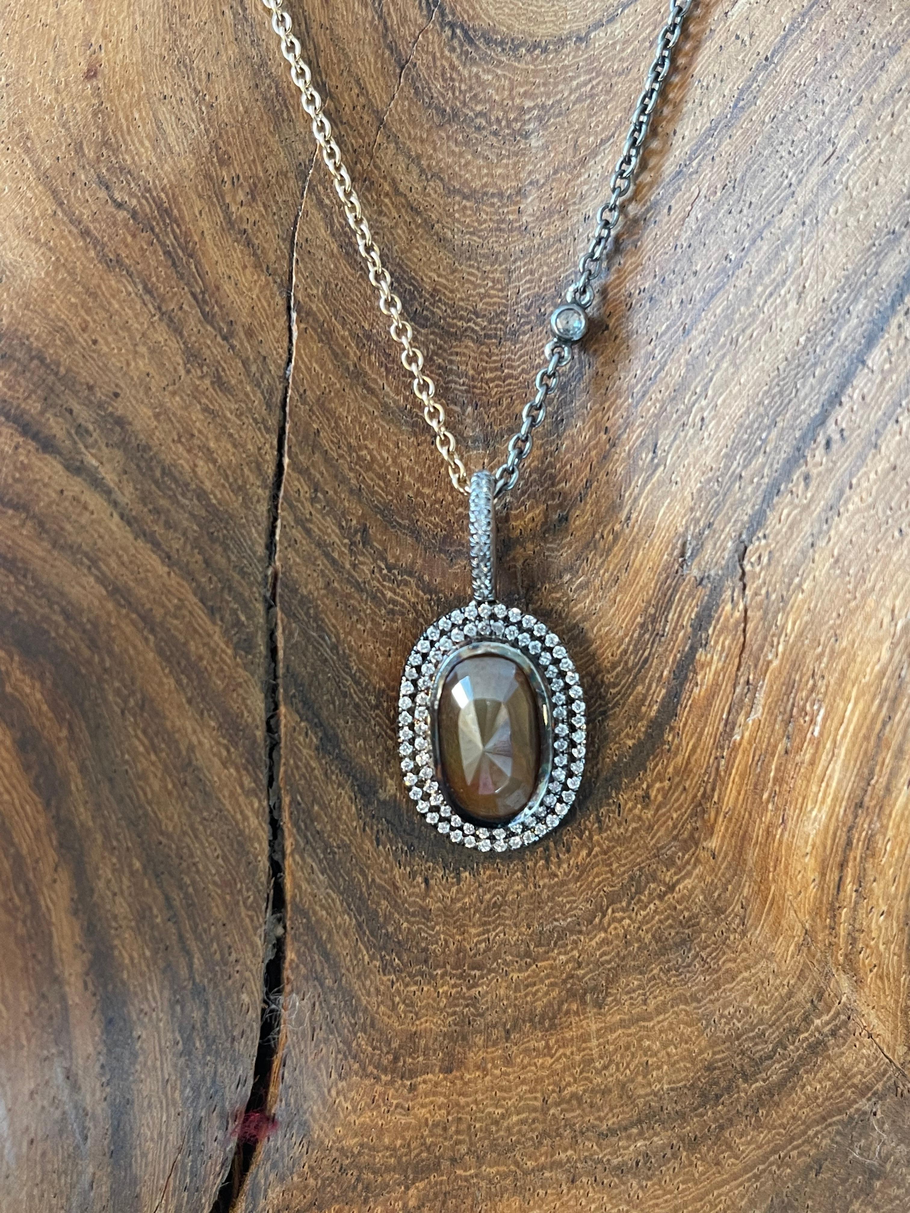 Artisan Zoe X blueviewATELIER 4.23 Ct Oval Brown Diamond Platinum Rose Gold Necklace For Sale