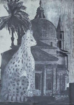 Riunione nella cattedrale. Disegno a tecnica mista, Bianco e nero, Artista polacco