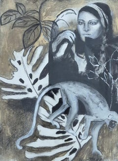 Passeggiata nello ZOO. Disegno a tecnica mista, Bianco e nero, Artista polacco