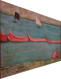 "Boats" Oil Painting 15" x 19" inch by Zohra Efflatoun