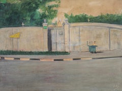 "Esquina de la calle de El Cairo" Pintura al óleo 39" x 28" pulgadas (1974) de Zohra Efflatoun