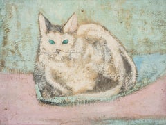"Le Chat III" Pittura a olio 14" x 20" pollici (1950 circa) di Zohra Efflatoun
