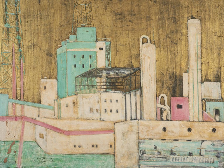 "Steel Factory" Oil Painting 39" x 28" inch by Zohra Efflatoun

Zohra Efflatoun came from an artistic family. Her half-sister Inji was a renowned painter from Cairo. Whereas Zohra, who lived in Alexandria, studied under the patronage of the