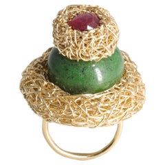Zoisite and Ruby Stone Cocktail Ring, a One off Piece in 14 K Gold F