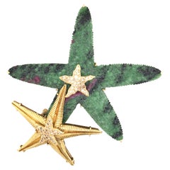 Vintage Zoisite Diamond Gold Starfish Brooch