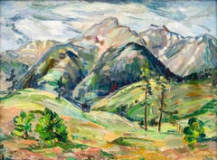 Peinture de paysage de montagnes d'été du Colorado, peinture à l'huile moderniste des années 1950