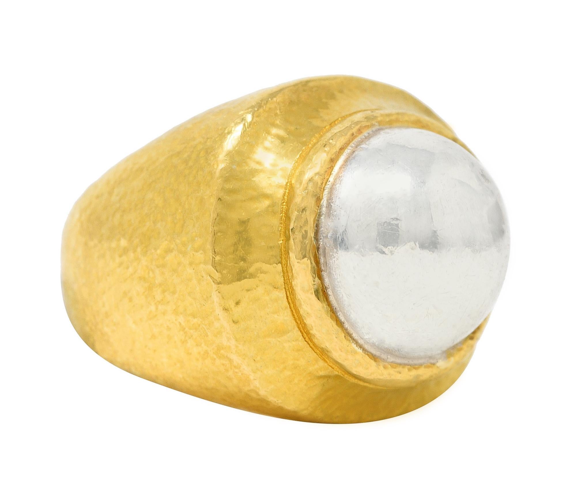 Contemporary Zolatas 1980's Platinum 22 Karat Yellow Gold Hammered Dome Vintage Ring For Sale