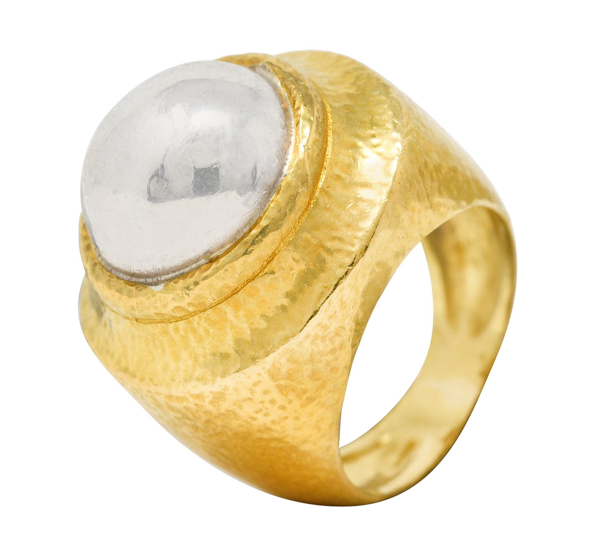 Zolatas 1980's Platinum 22 Karat Yellow Gold Hammered Dome Vintage Ring For Sale 4