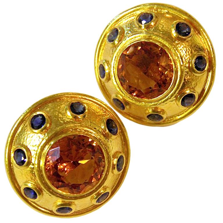 Zolotas Large Citrine and Sapphire Ear Clips