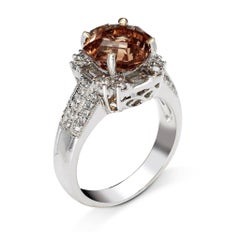 Zolda 3.87 Carat Brown Zircon Engagement Ring with Diamonds 0.65 Carat