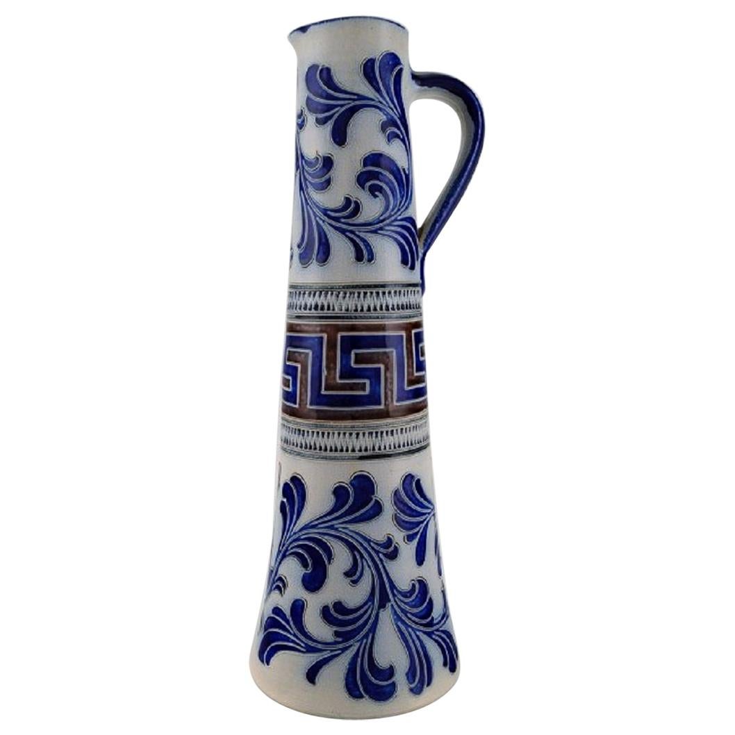 Zoller, Germany, Large Beer Mug in Hand Painted Ceramics, Mid-20th Century