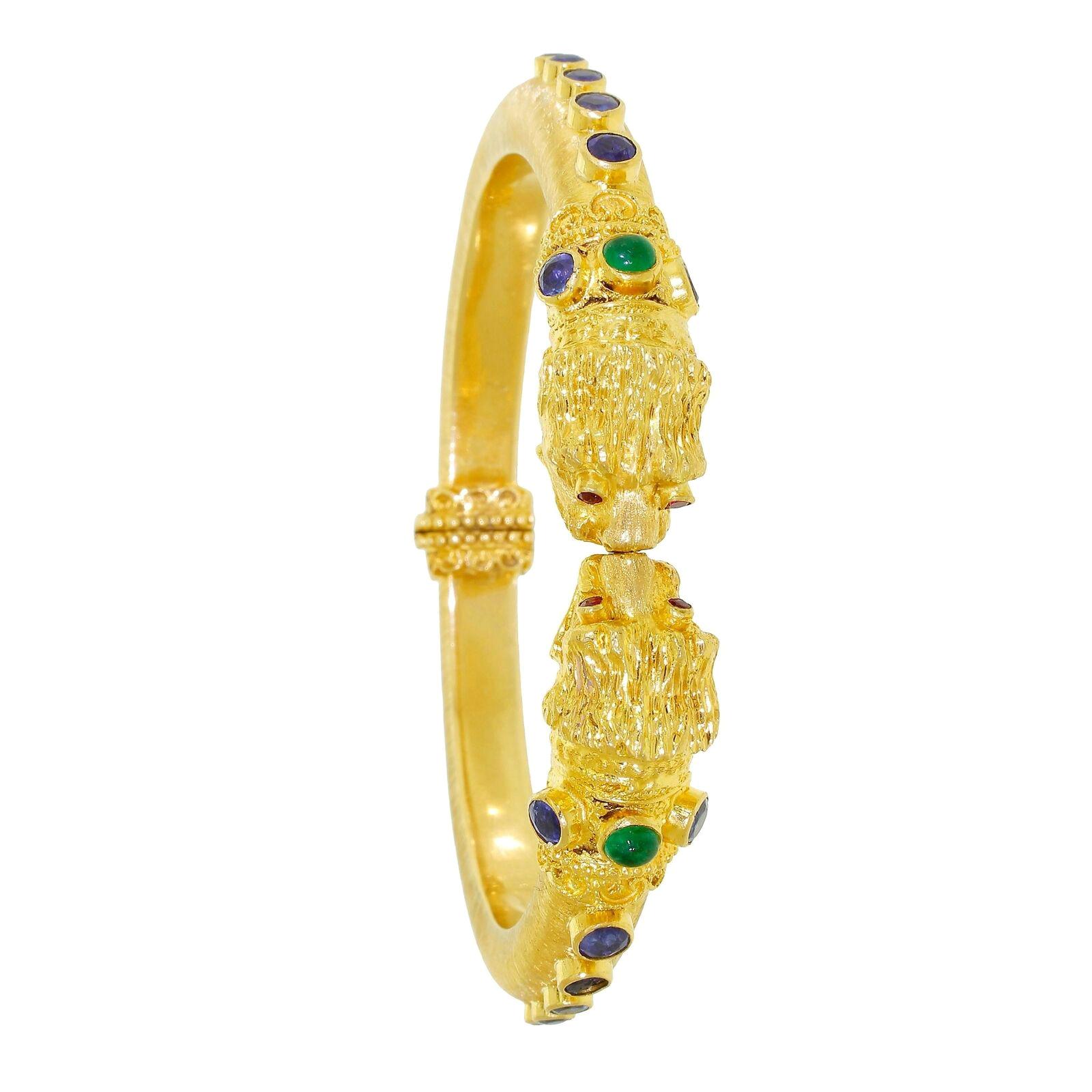 Zolotas 18 K Gold Chimera Lion Bangle Bracelet Sapphire Emerald Heritage 1969