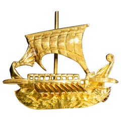 Zolotas 18 Karat Handmade Gold Ancient Greek Warship Oar Boat Brooch Pin
