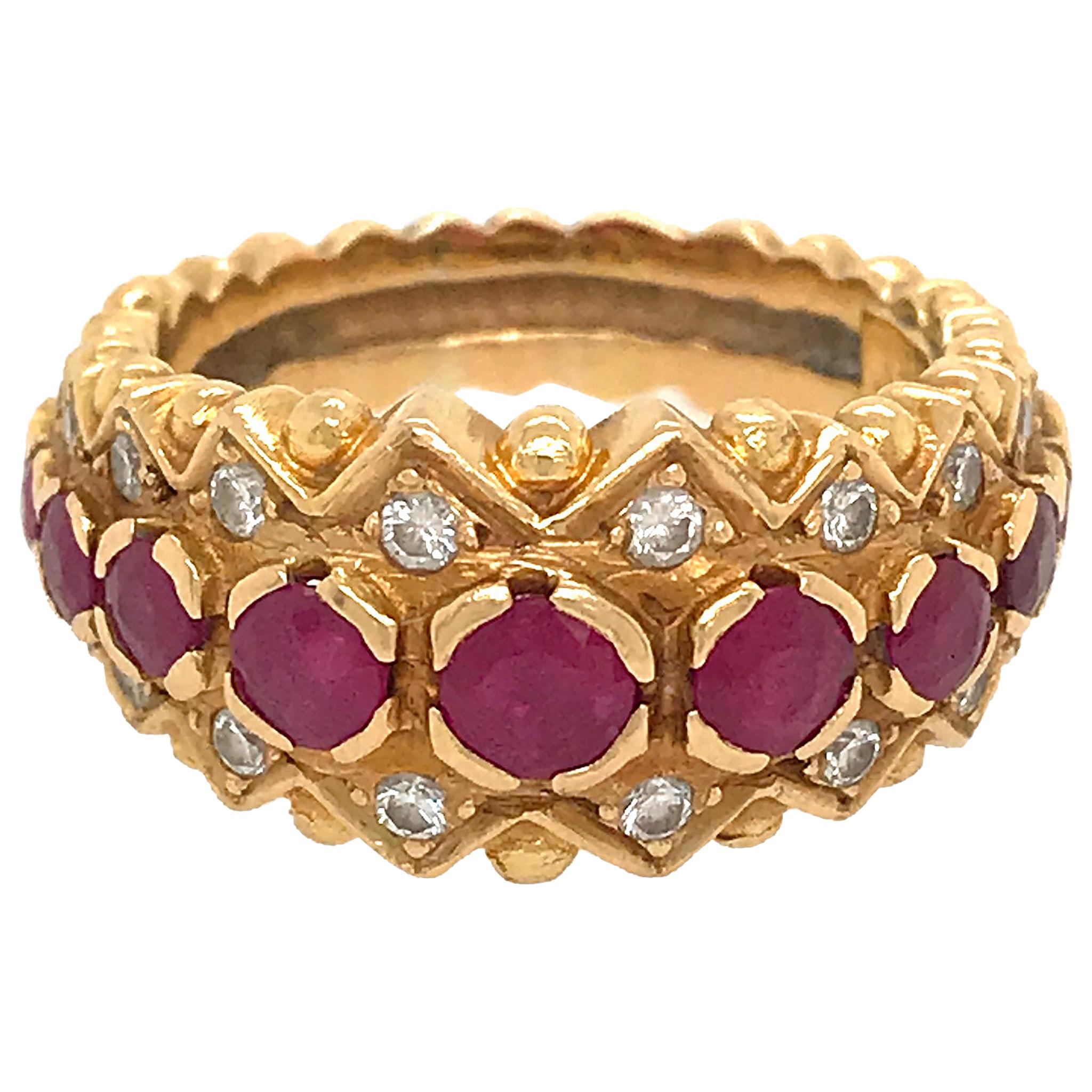 Zolotas 18 Karat Yellow Gold Ruby and Diamond Ring For Sale