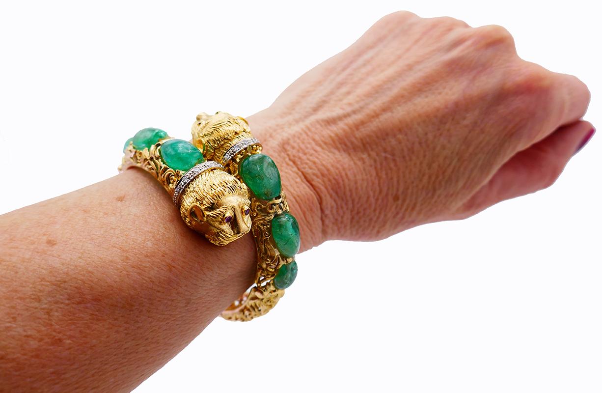 Zolotas 18k Gold Chimera Bangle Bracelet Emerald Diamond 6