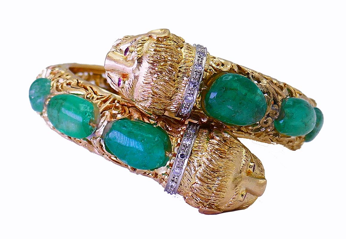 Zolotas 18k Gold Chimera Bangle Bracelet Emerald Diamond 2