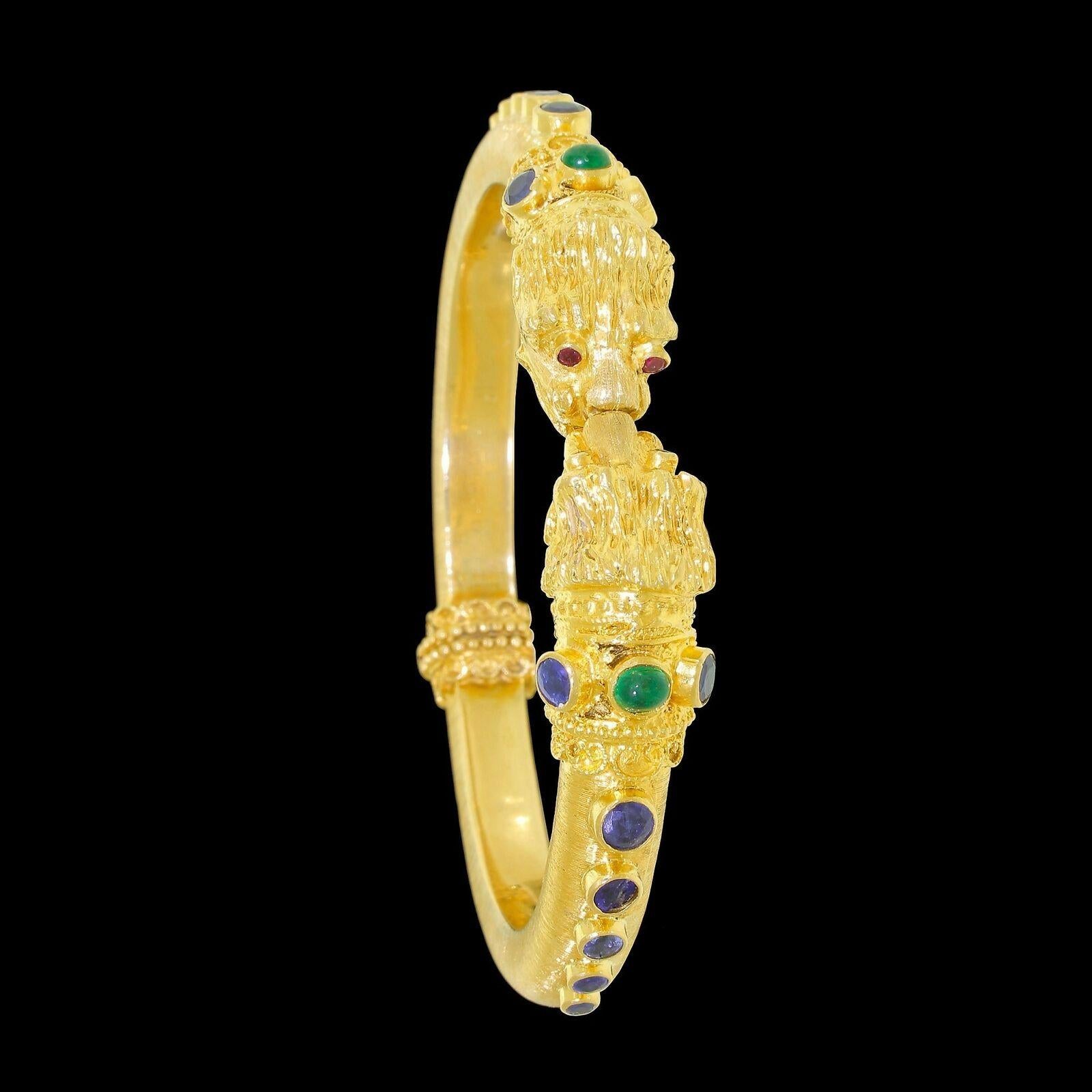 Zolotas 18 K Gold Chimera Lion Bangle Bracelet Sapphire Emerald Heritage 1969 1
