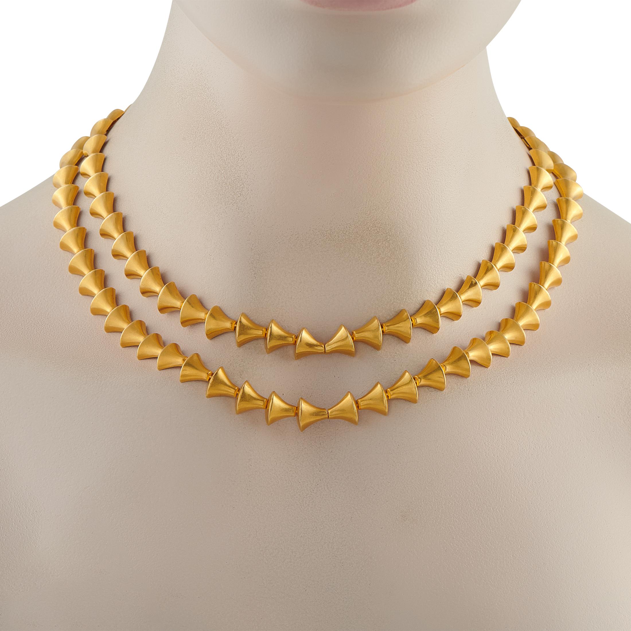 This stunning Zolotas necklace is designed to make a statement. A series of lustrous 18K Yellow Gold links come together to create this dramatic accessory, which features a doubled design for added visual impact. It measures 16 long and features