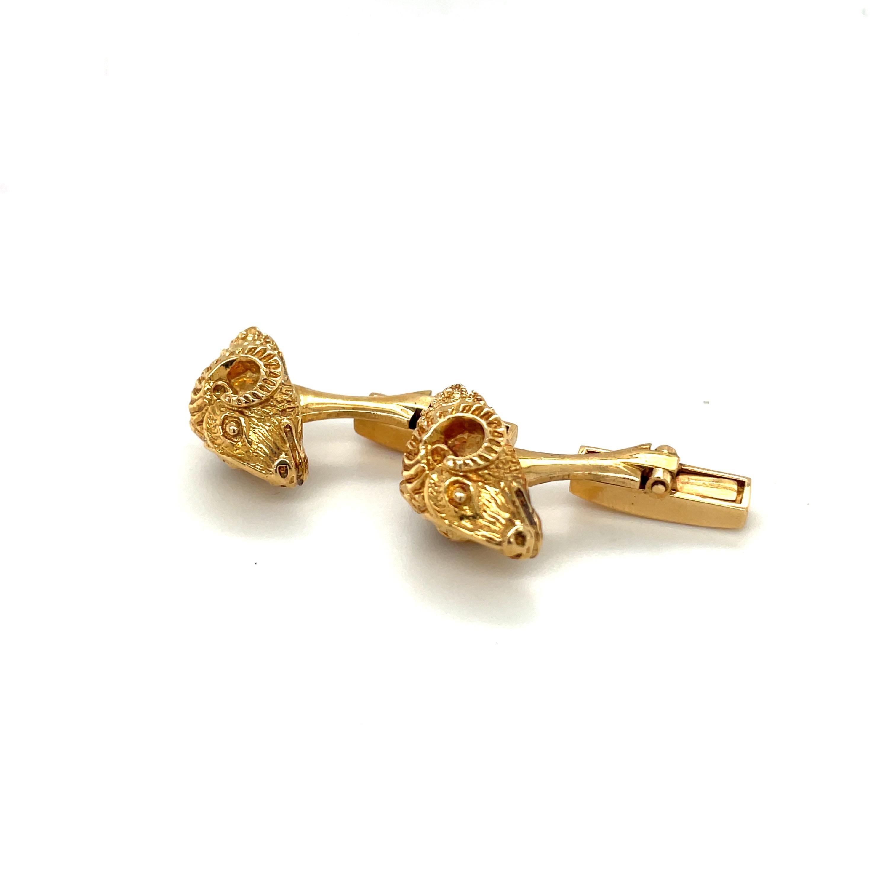 Classical Greek Zolotas 18KT Yellow Gold Rams Head Cuff Links For Sale