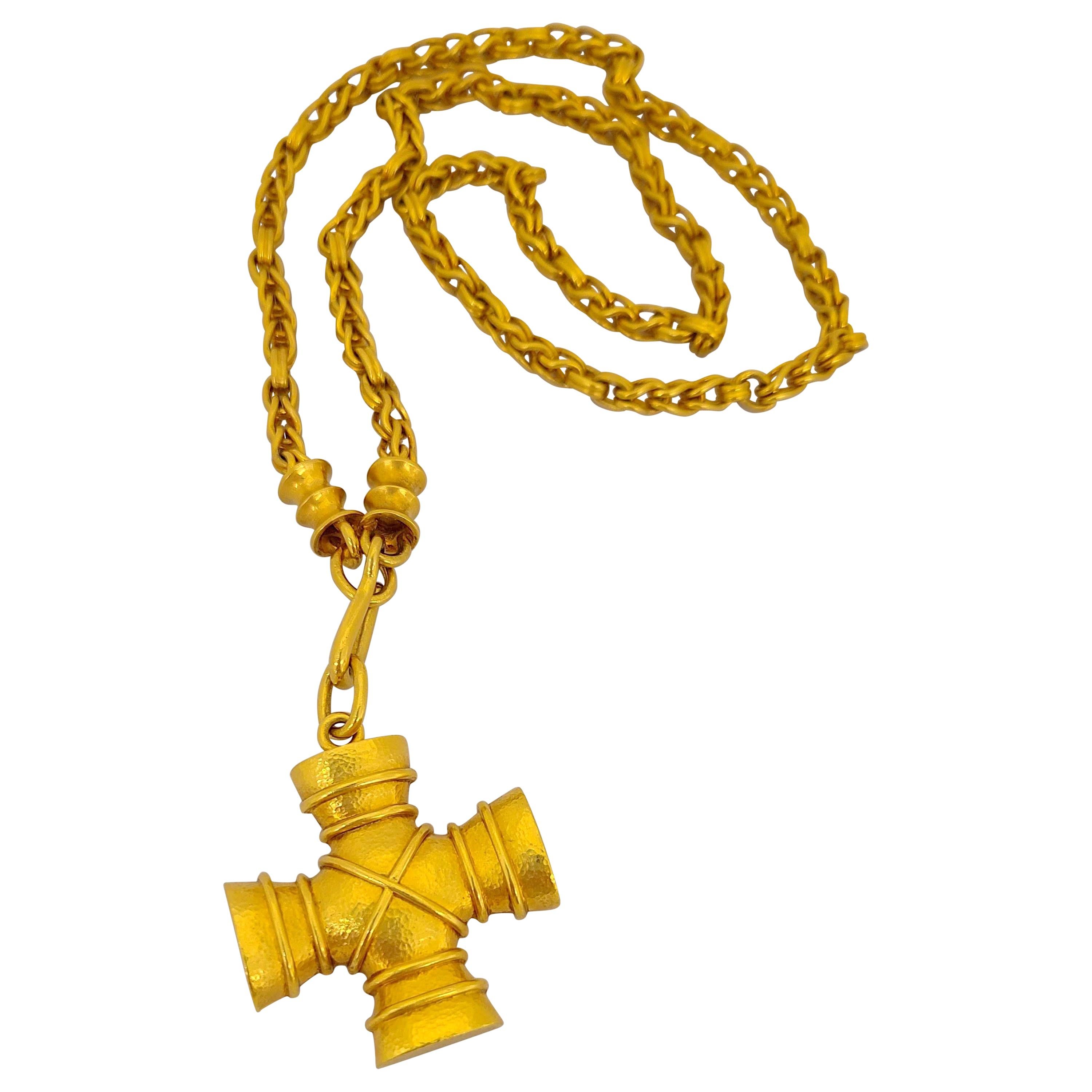 Zolotas 22 Karat und 18 Karat Gelbgold Griechisches Kreuz und Kette Anhänger Halskette