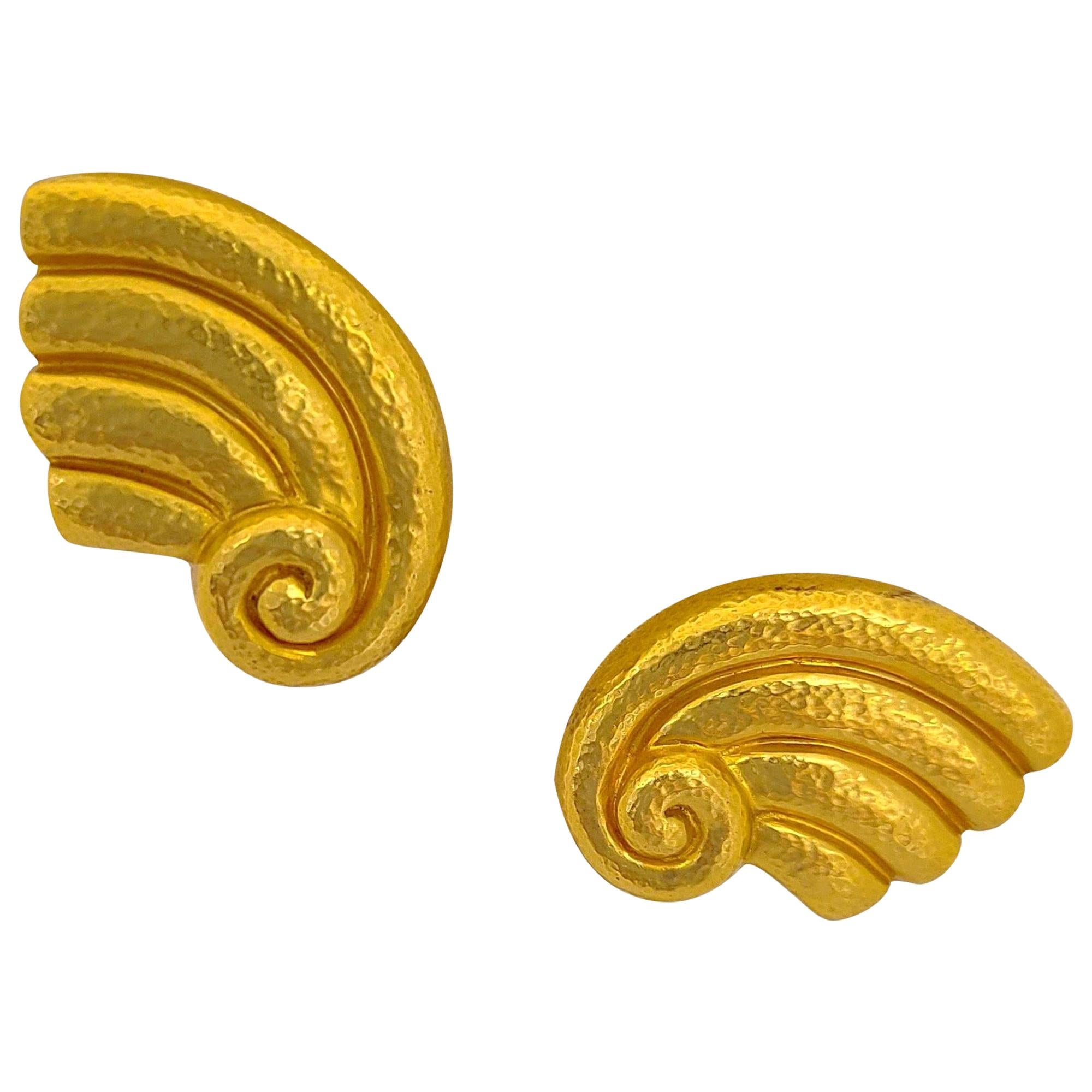 Zolotas 22 Karat and 24 Karat Hammered Yellow Gold Earrings