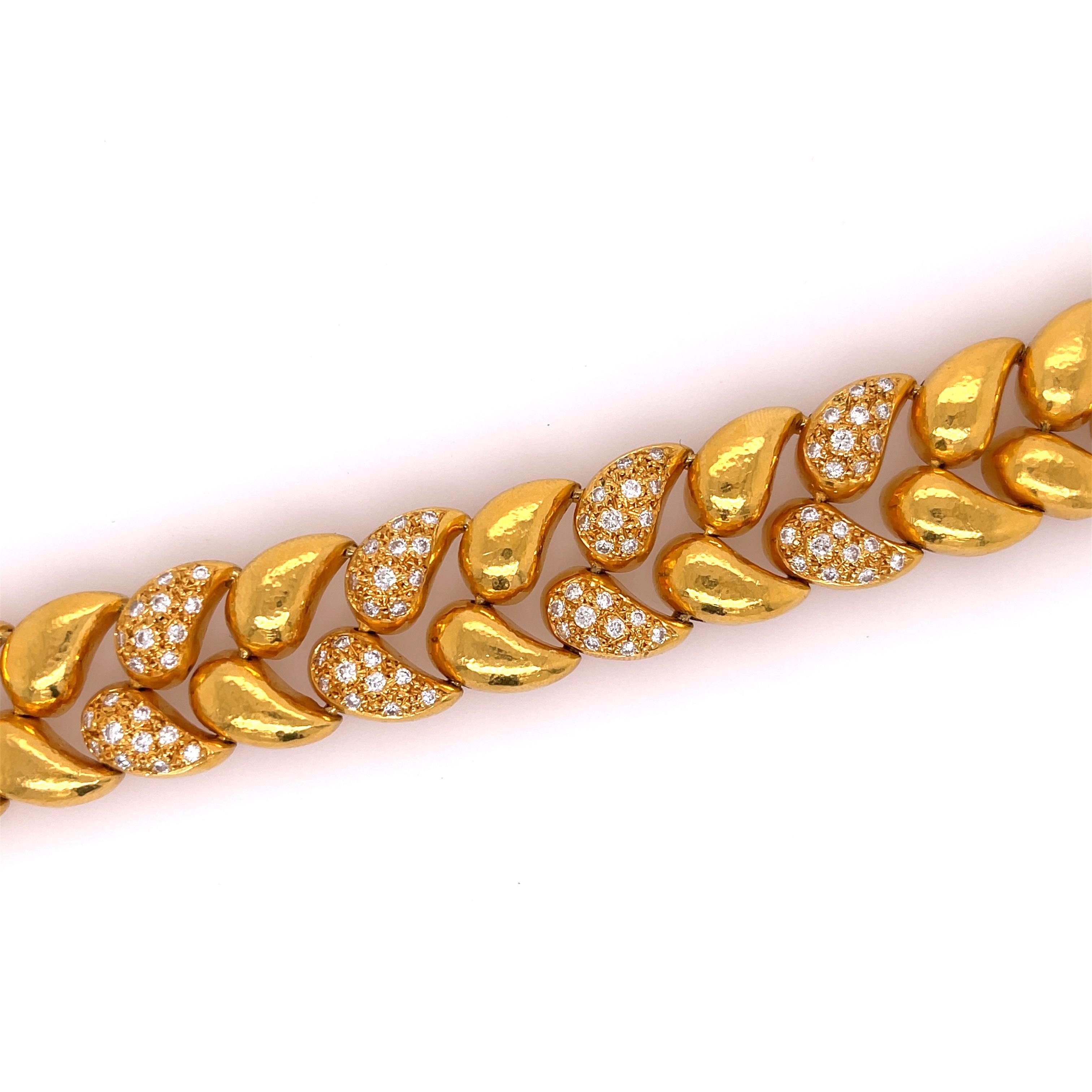 Zolotas diamond bracelet in 22K yellow gold. The bracelet features 80 pave set brilliant cut round diamonds. Stamped 22k Zolotas. 