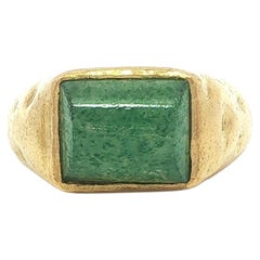 Zolotas 22k Gold Buff Top Aventurine Solitaire Hammered Dented Bezel Ring
