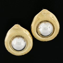 Zolotas 22k Gold & Silver Center Large Hammered Finish Omega Back Cuff Earrings