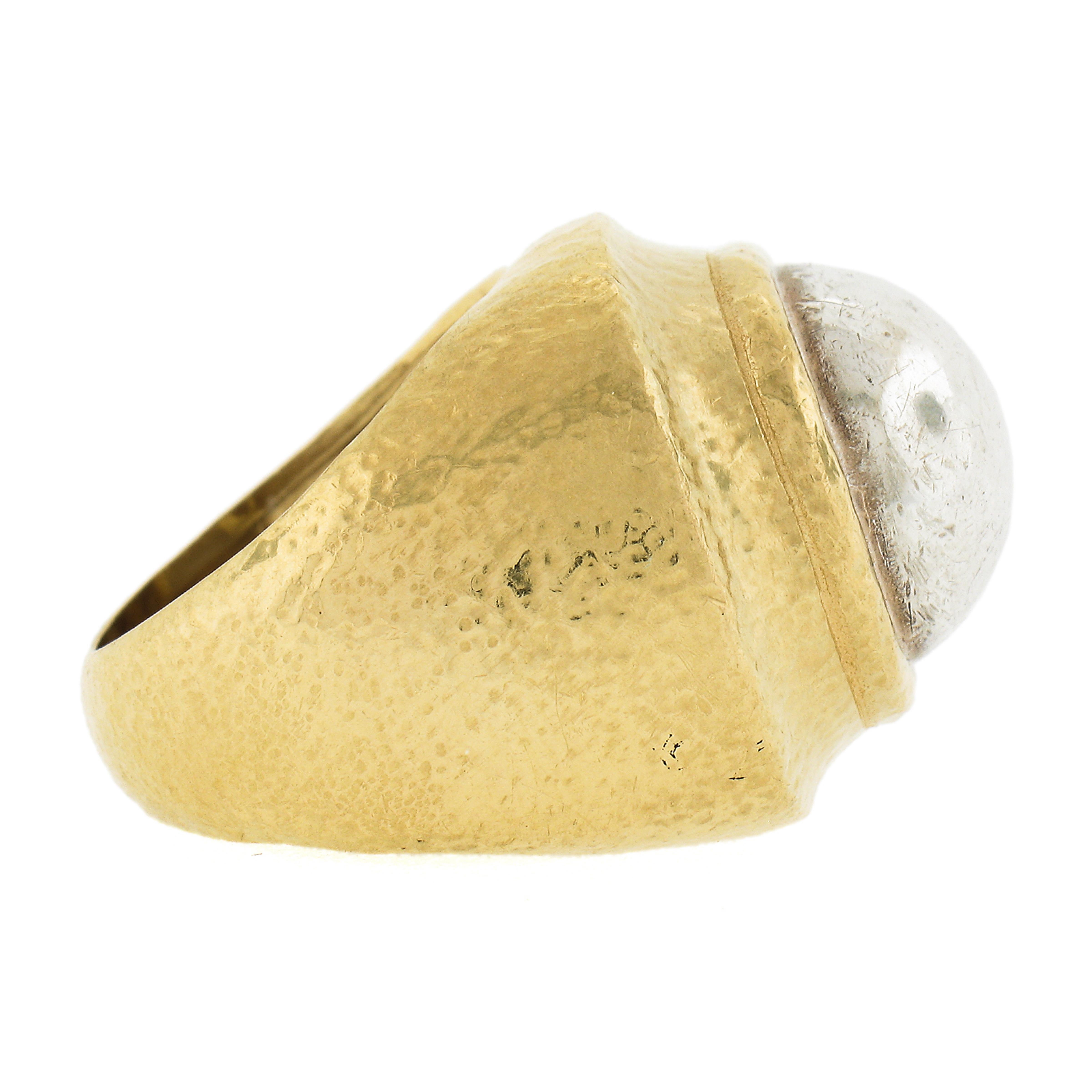 Zolotas 22k Yellow Gold & Silver Center Hammered Finish Statement Cocktail Ring For Sale 1