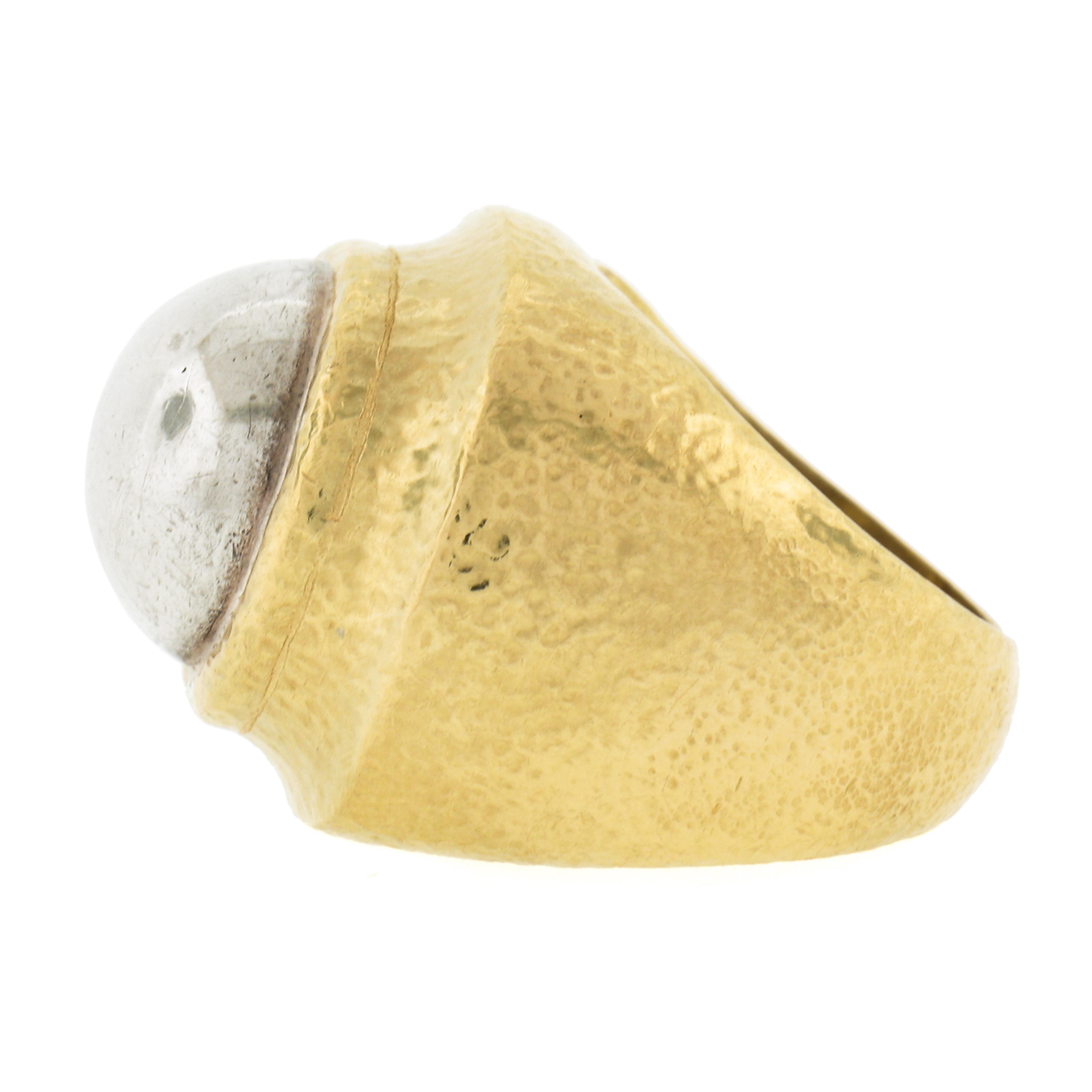 Zolotas 22k Yellow Gold & Silver Center Hammered Finish Statement Cocktail Ring For Sale 2