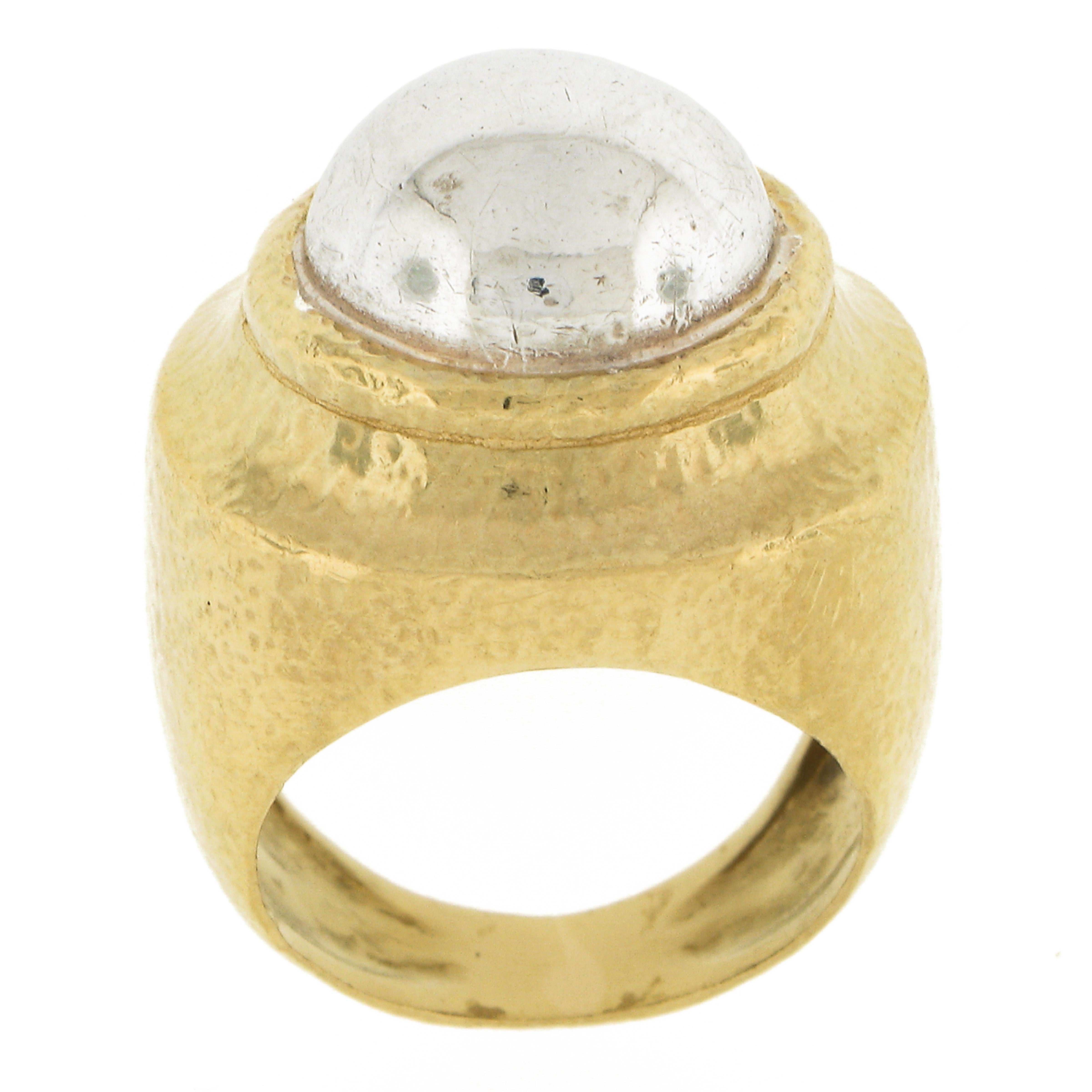 Zolotas 22k Yellow Gold & Silver Center Hammered Finish Statement Cocktail Ring For Sale 4