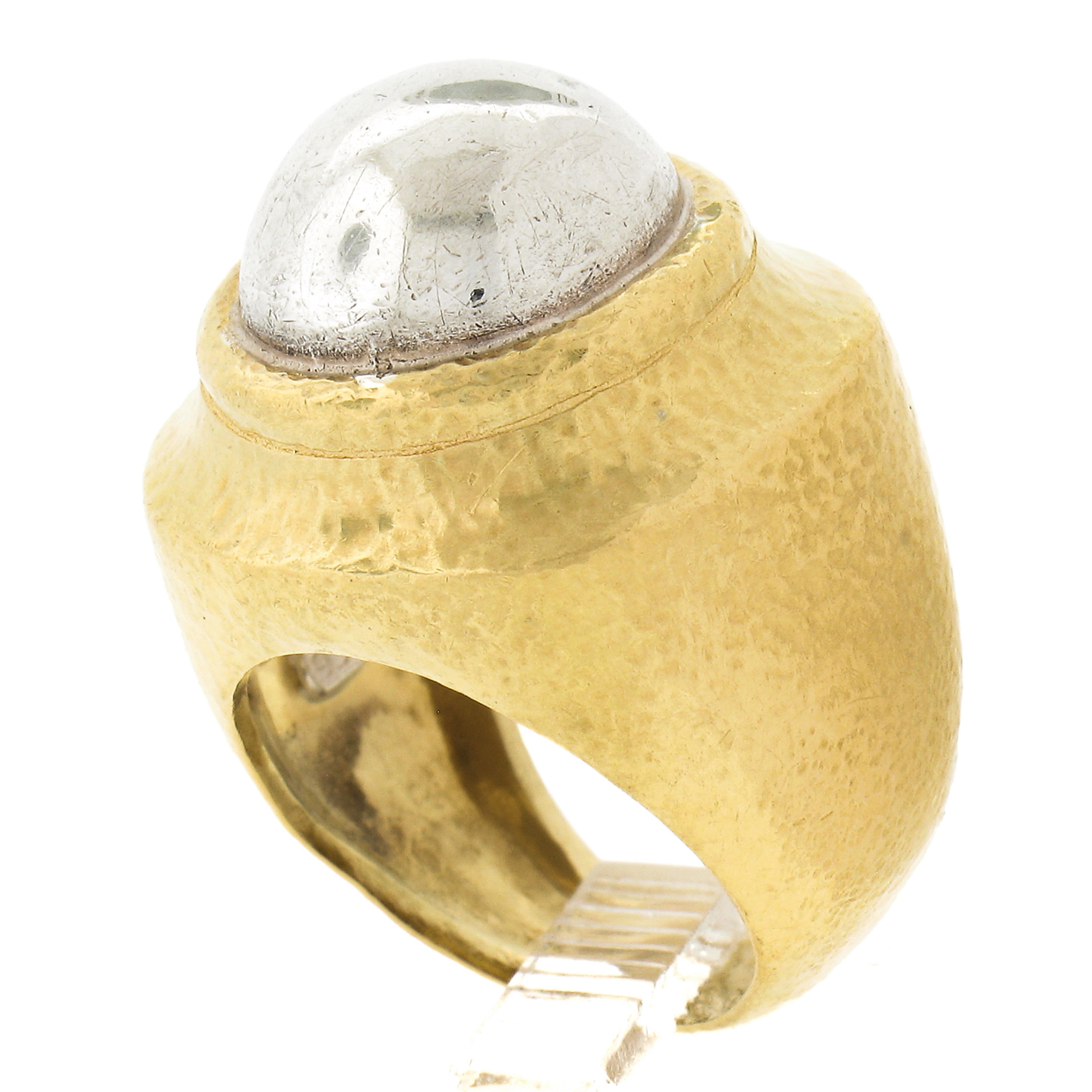 Zolotas 22k Yellow Gold & Silver Center Hammered Finish Statement Cocktail Ring For Sale 5
