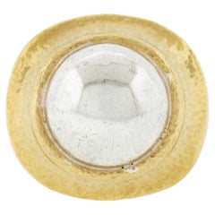 Zolotas 22k Yellow Gold & Silver Center Hammered Finish Statement Cocktail Ring