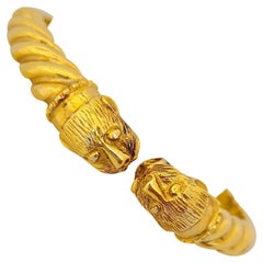 Zolotas 24 Karat and 18 Karat Yellow Gold Twin Chimera Head Bangle Bracelet