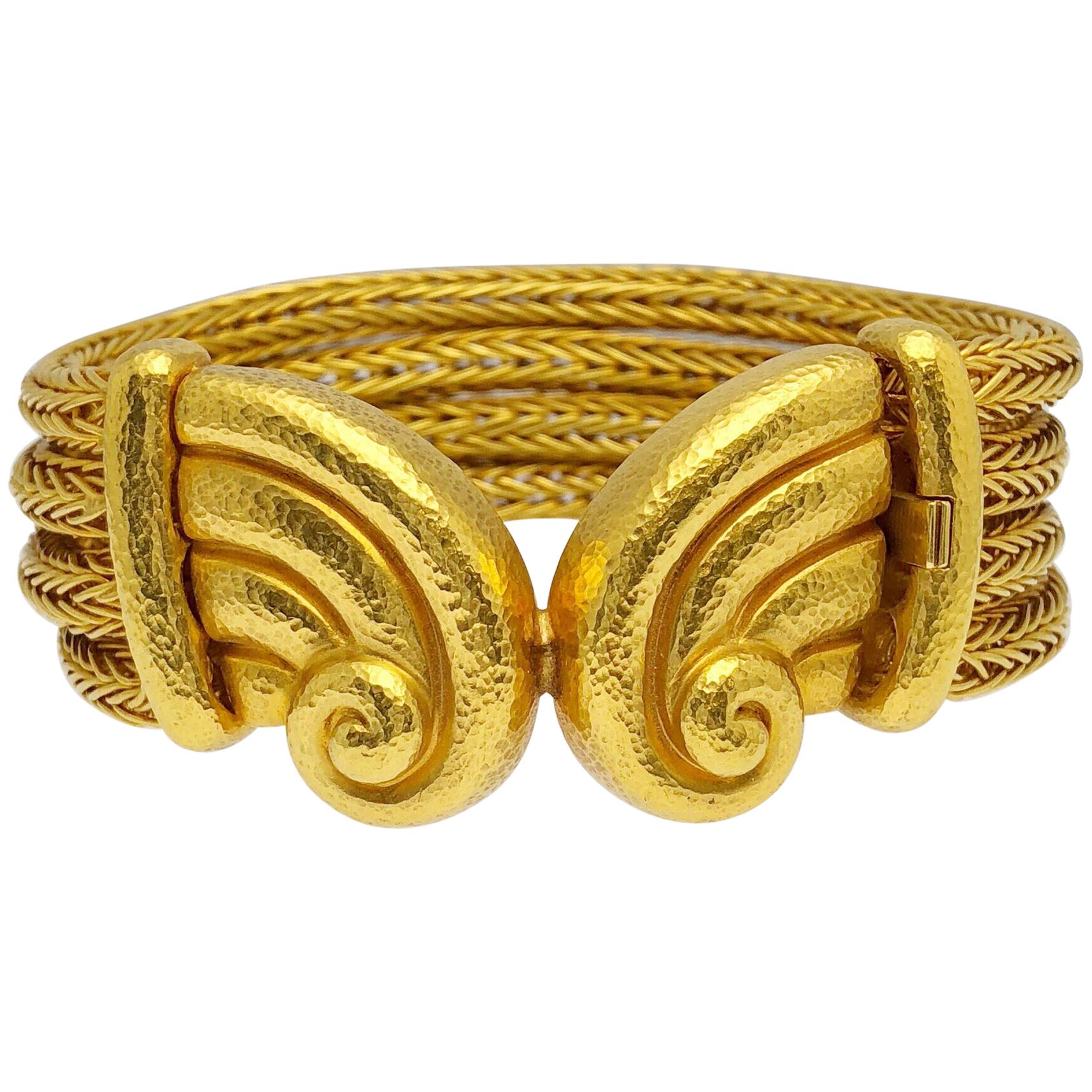 Zolotas 24 Karat and 22 Karat Yellow Gold Rope Bracelet with Greek Motif Centre