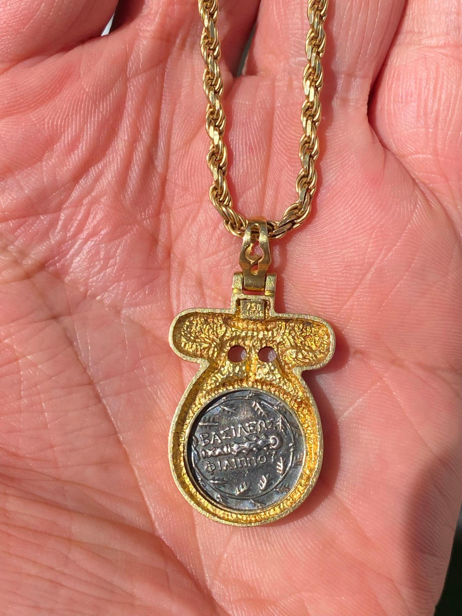 Zolotas Antike griechische Vergina Sonnenmünze 18K Münze Anhänger & 14K Gold Seilkette im Angebot 2