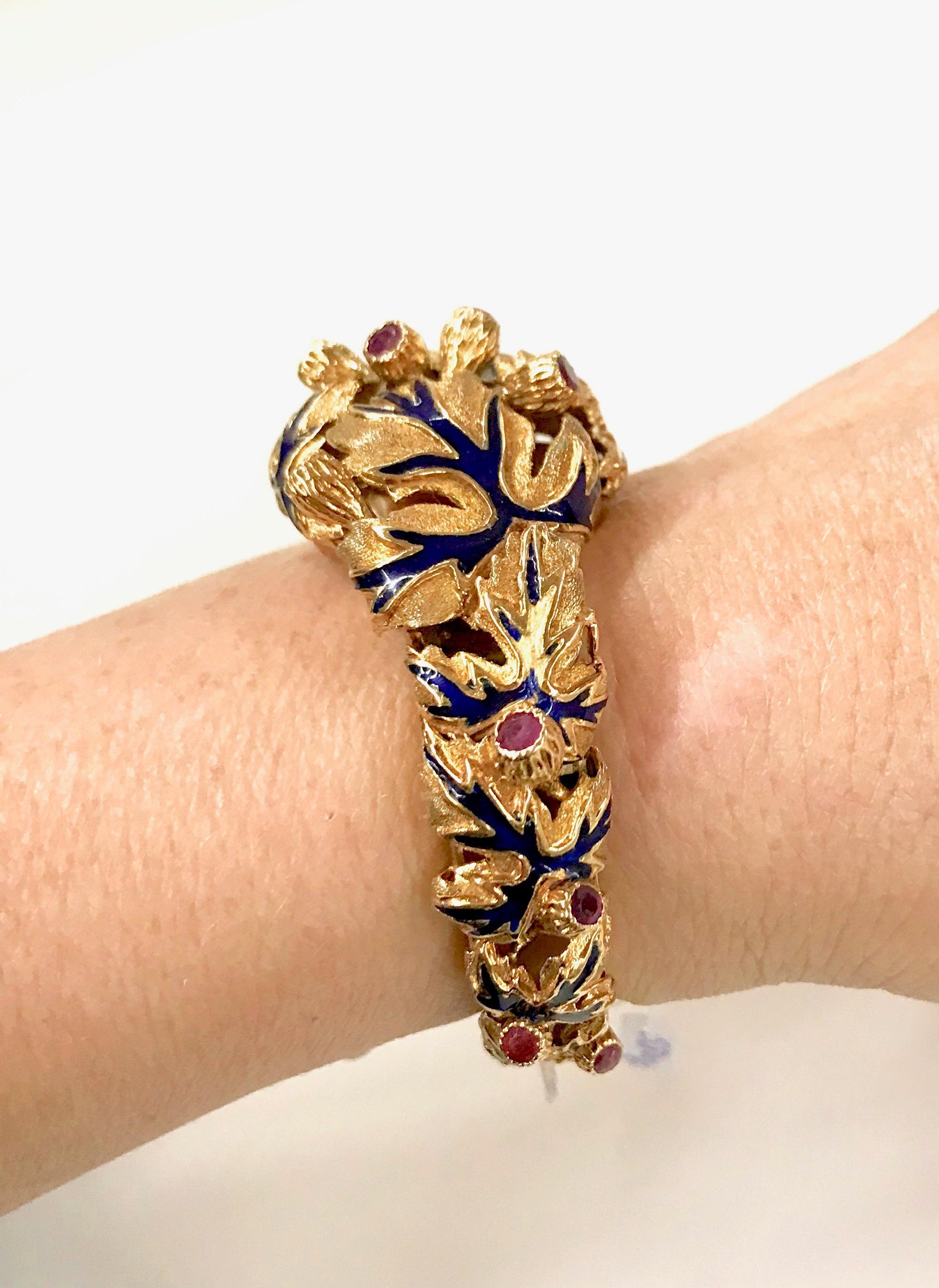 Zolotas-Armband aus 18 Karat Gelbgold mit Emaille, Rubinen und Diamanten, 1970er Jahre im Angebot 5