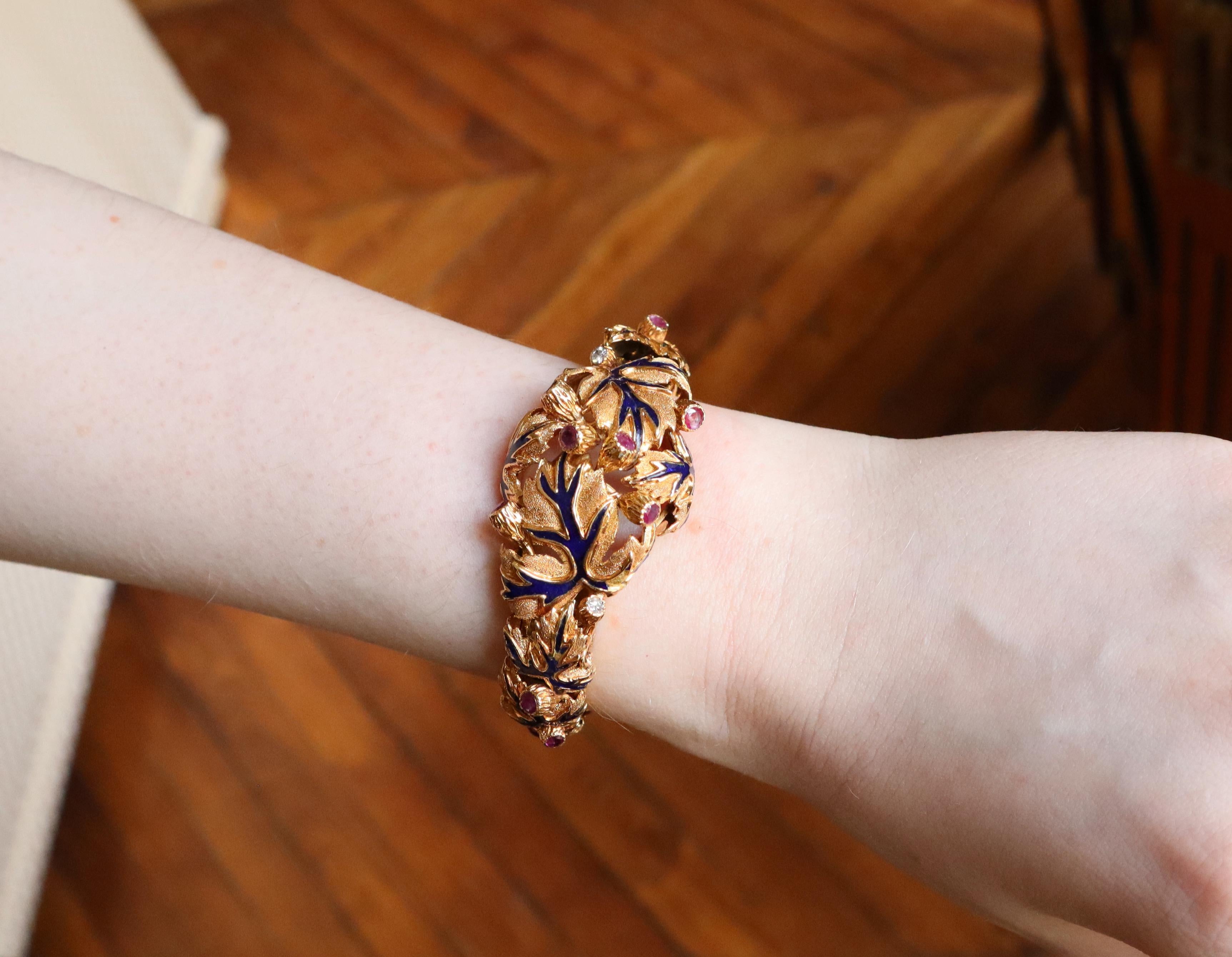 Zolotas-Armband aus 18 Karat Gelbgold mit Emaille, Rubinen und Diamanten, 1970er Jahre im Angebot 2