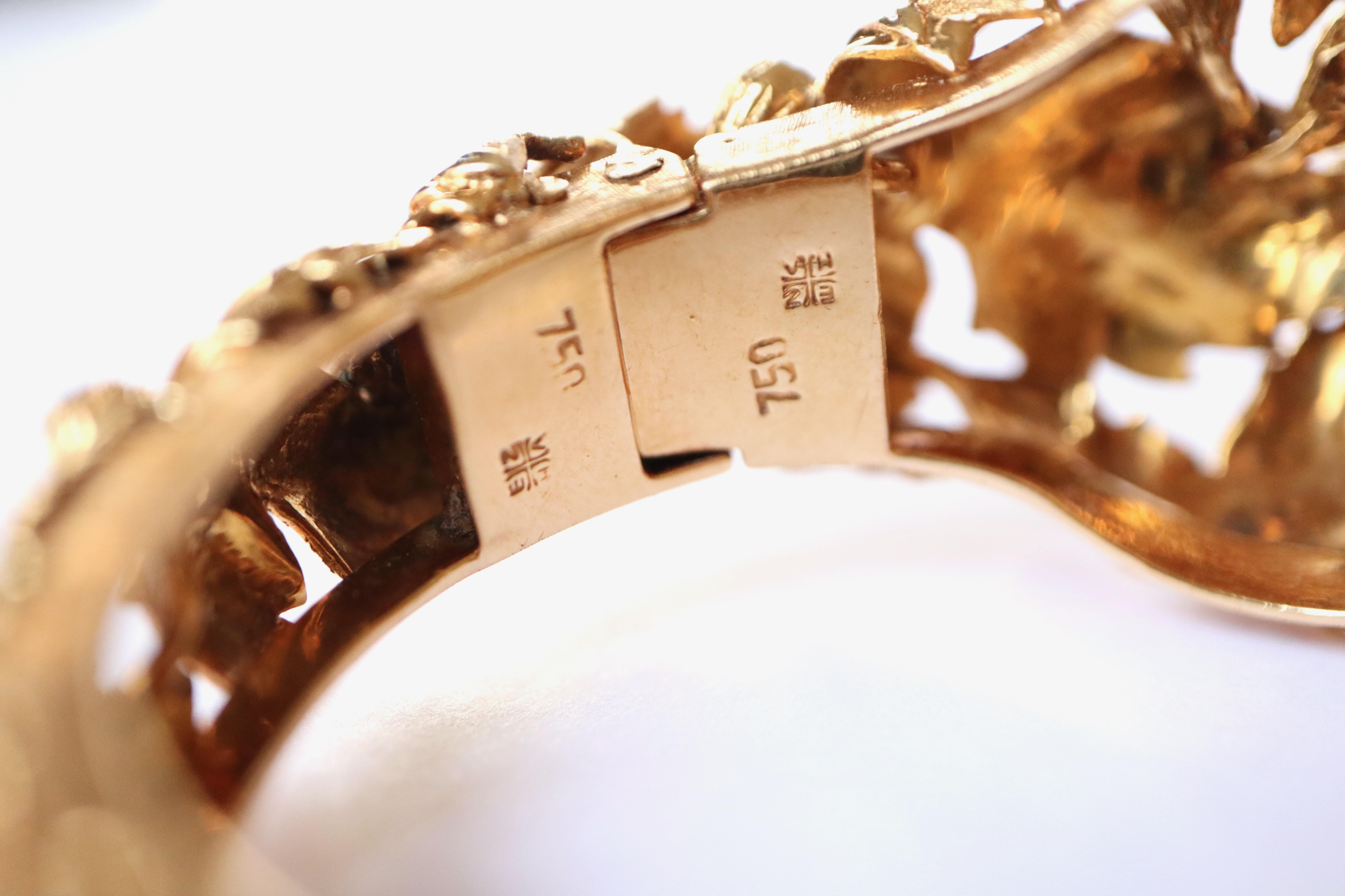 Bracelet Zolotas en or jaune 18 carats, émail, rubis et diamants, années 1970 en vente 4