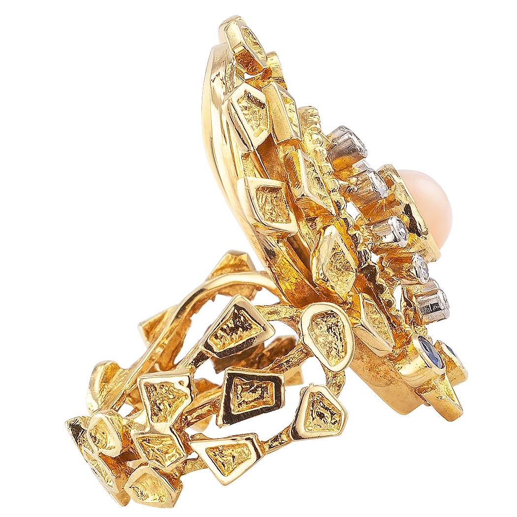 Women's Zolotas Coral Diamond Sapphire Gold Ring