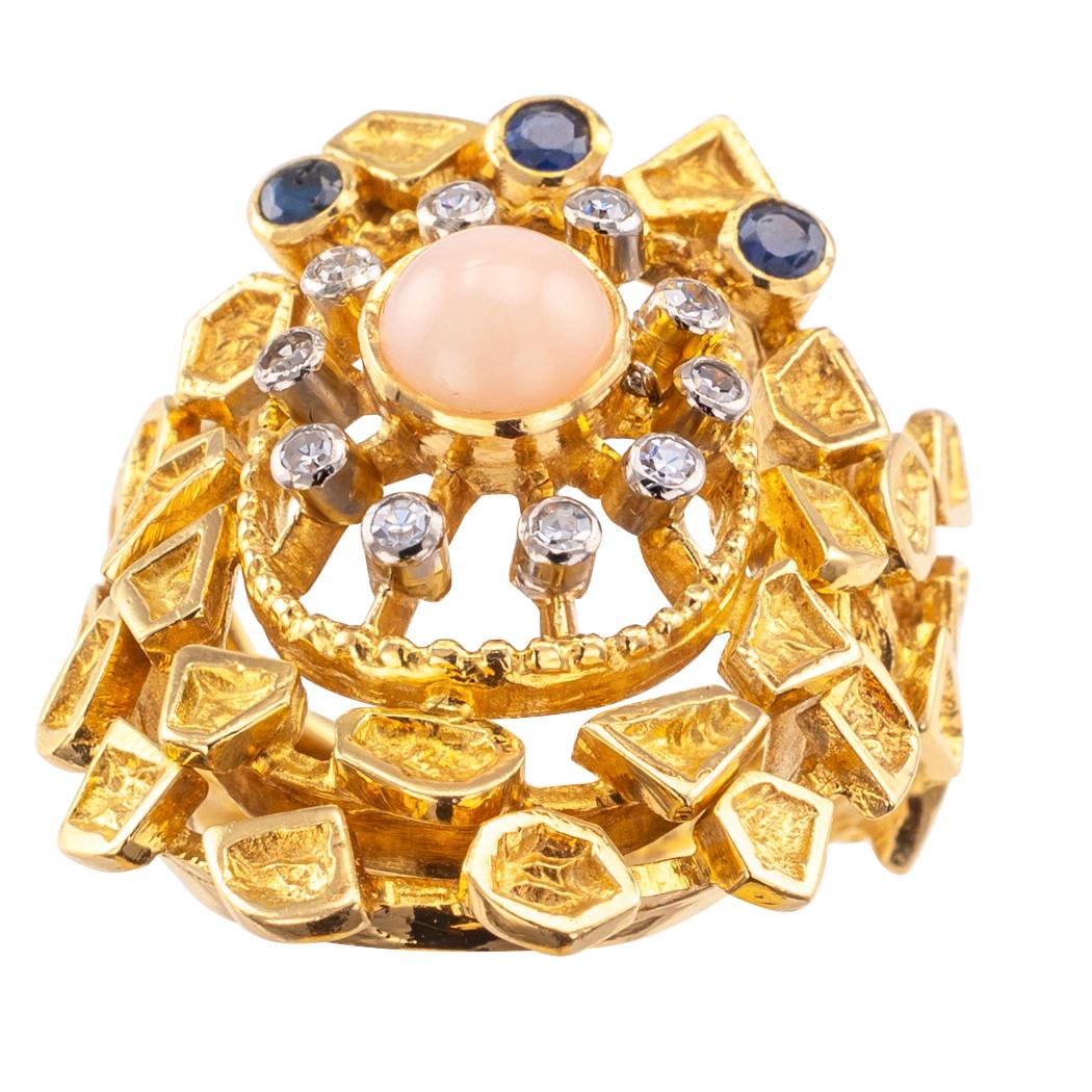 Zolotas Coral Diamond Sapphire Gold Ring 1